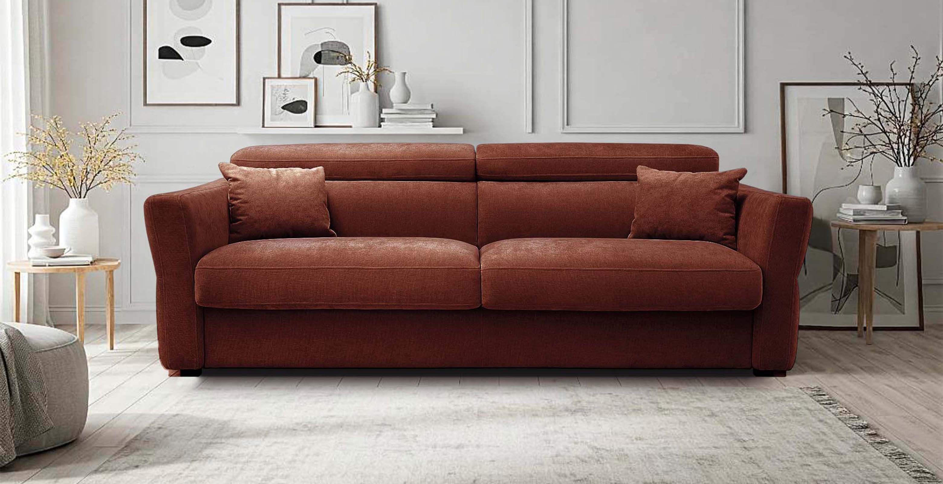 Canapé d'angle droit cuir rouge MISHIMA