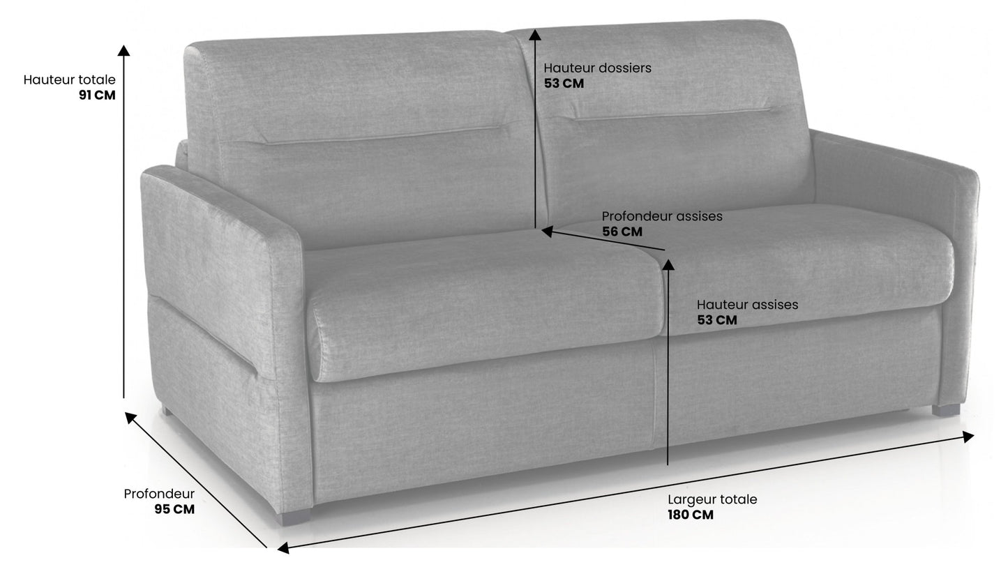 Canapé convertible 3 places CAEN - Largeur 180 cm - Couchage 140 cm