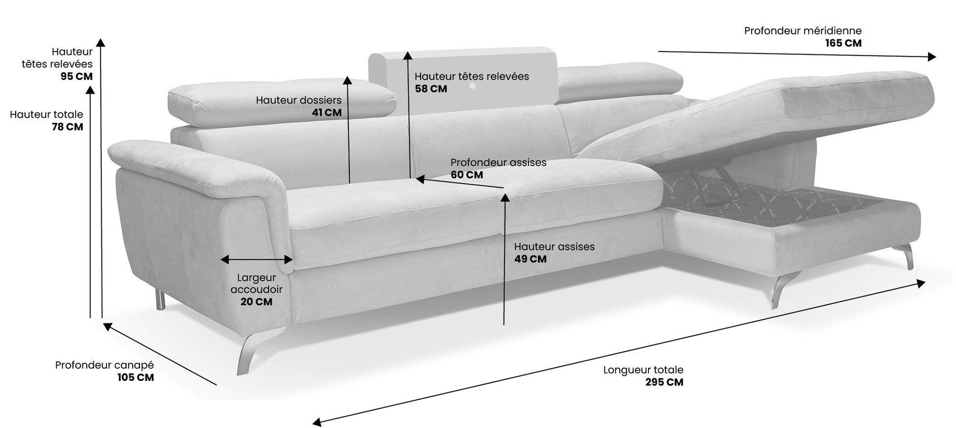 Canapé convertible d'angle BARI en Nabuk - Largeur 306 cm - Couchage 140cm