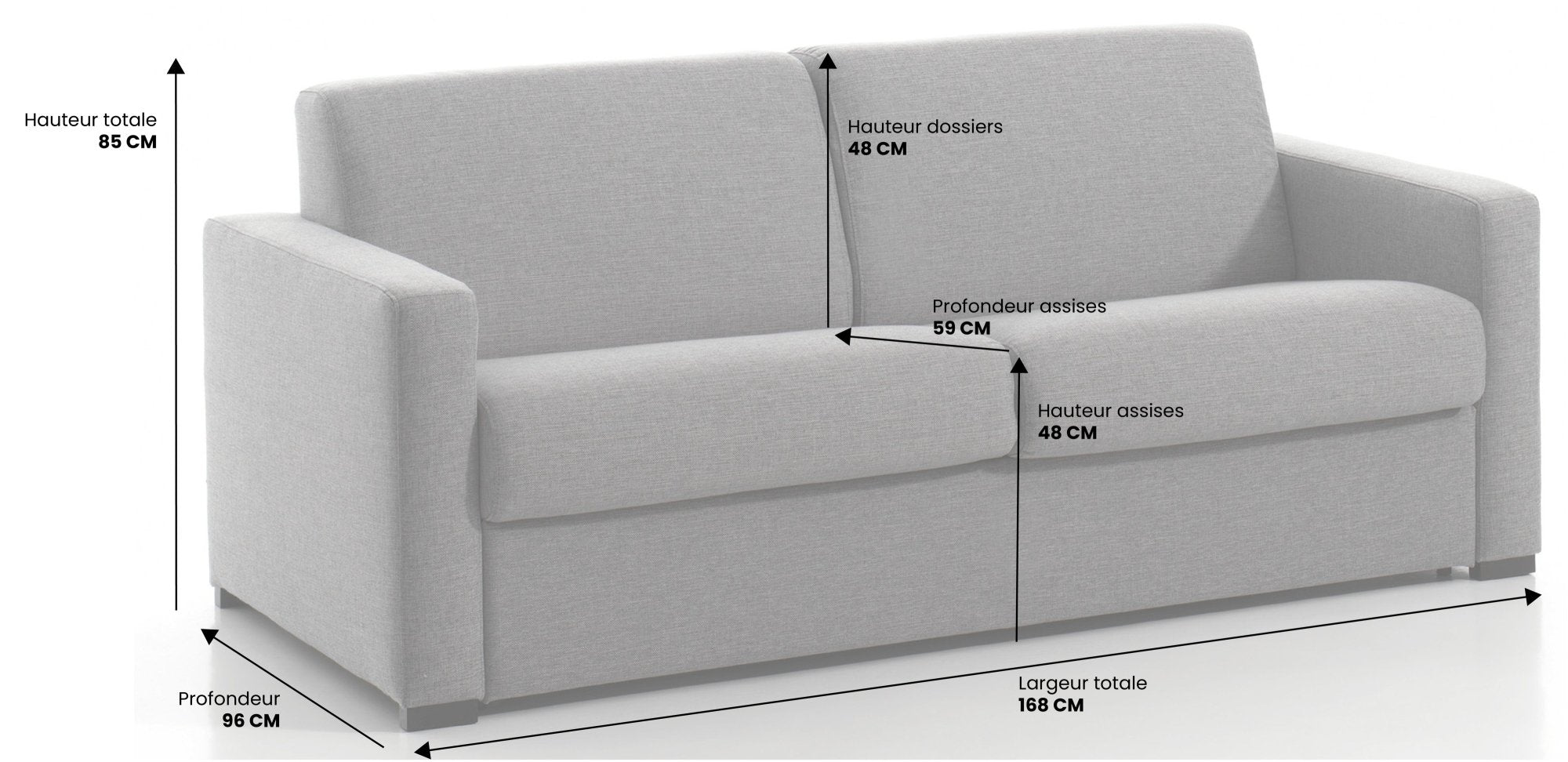 Canapé convertible MANOSQUE - Largeur 168 cm - Couchage 120 cm