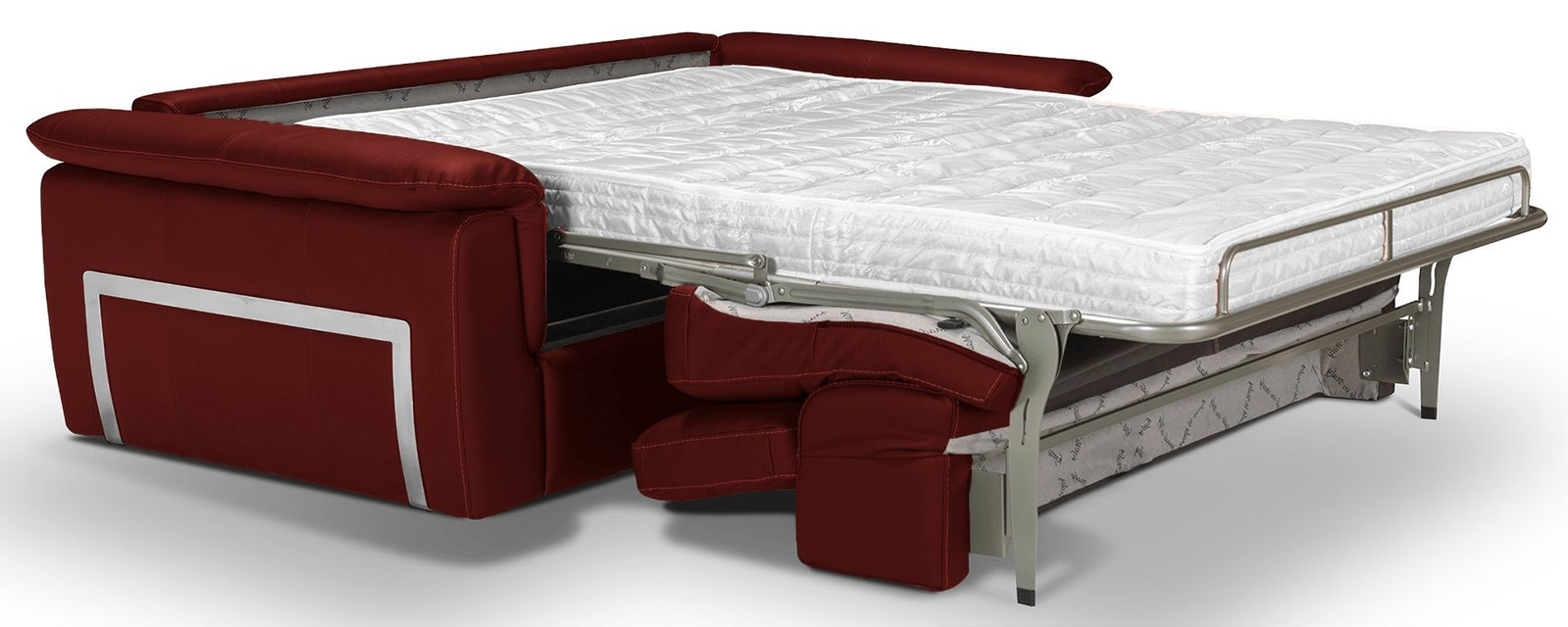 Canapé Convertible En Cuir Beige - 3 Places, Lit Double, Fabrication Française - Vintage Années 80