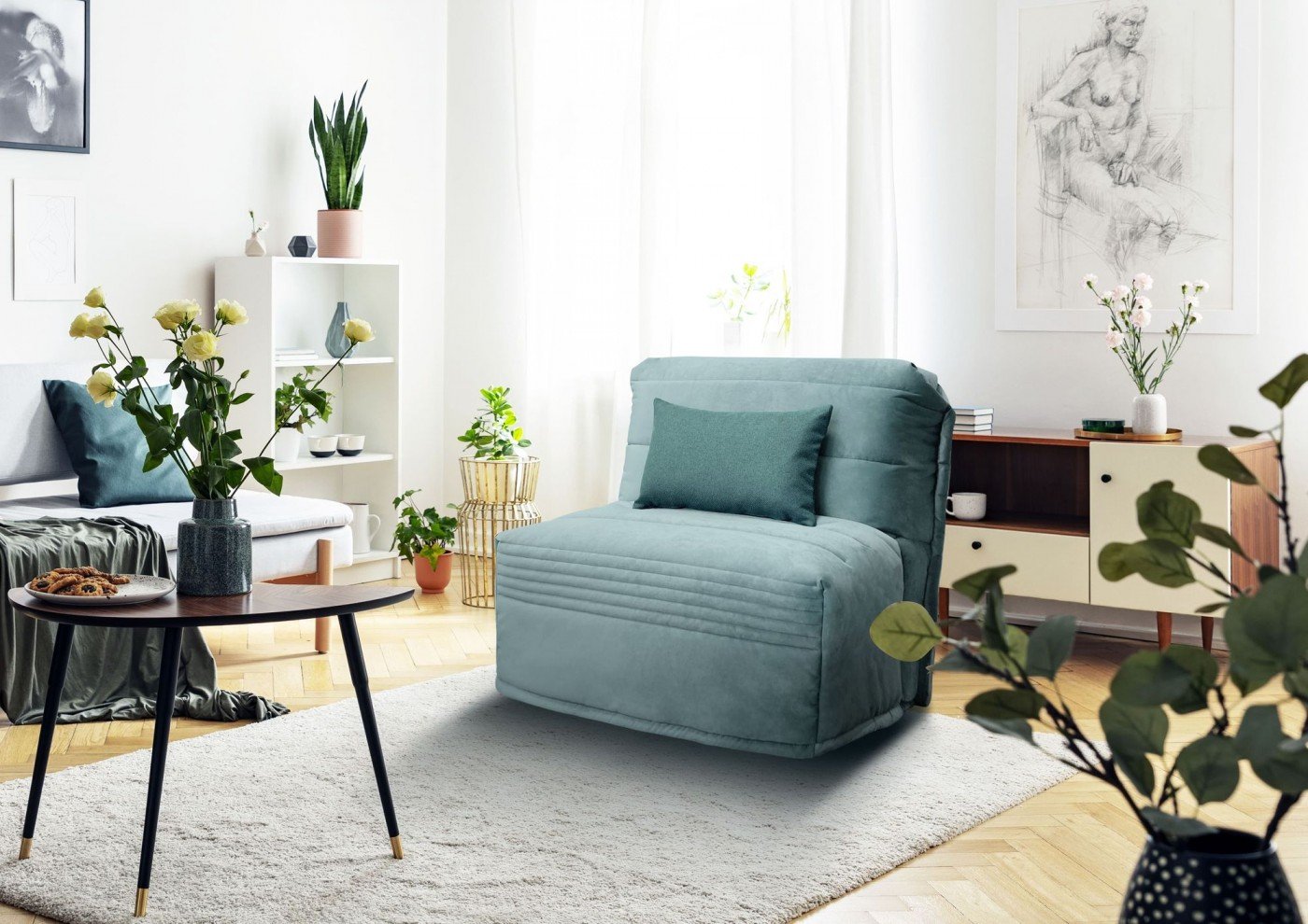 CHAPI - Fauteuil convertible - Velours - Couchage 80 cm - Largeur 106 cm