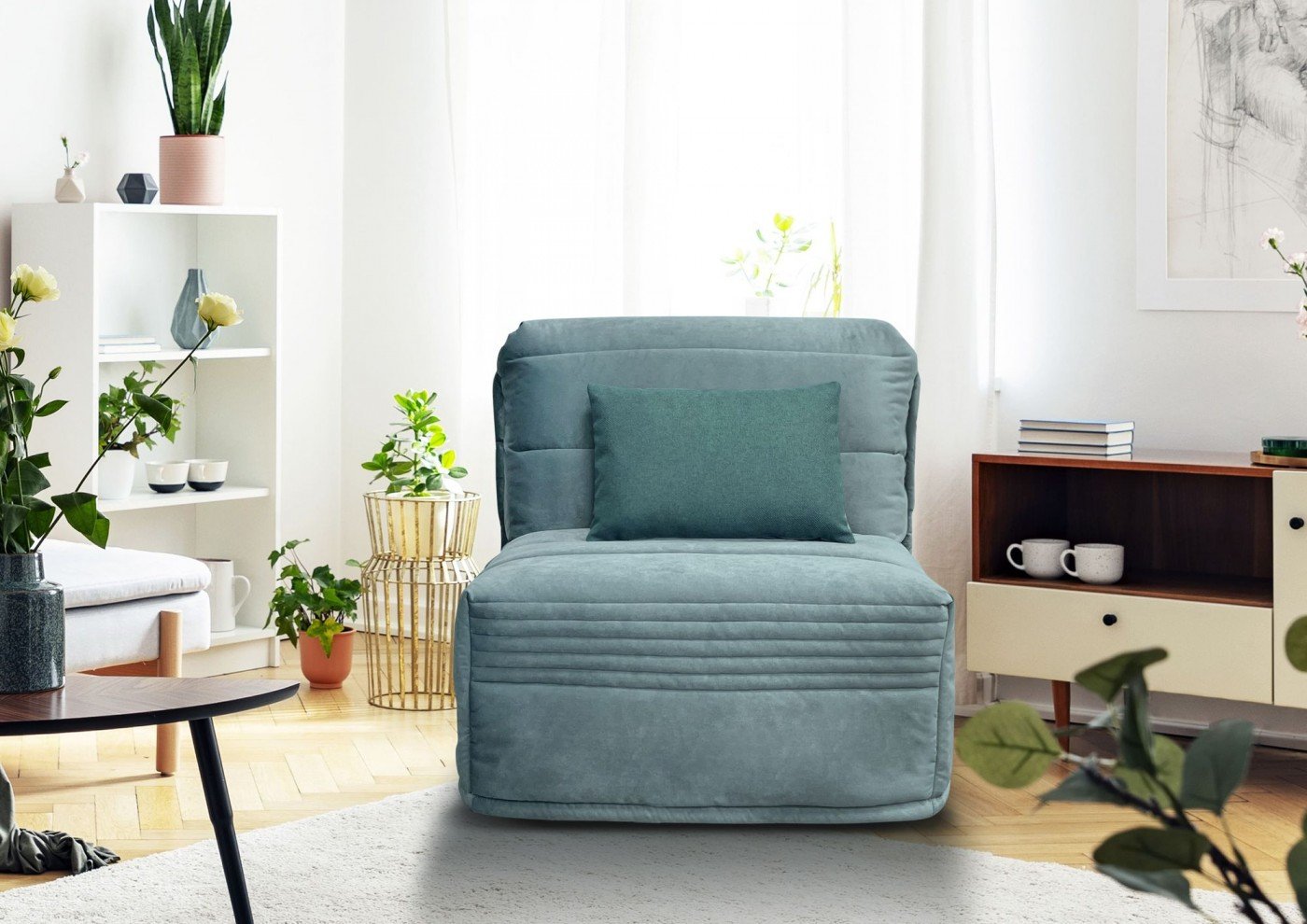 CHAPI - Fauteuil convertible - Velours - Couchage 80 cm - Largeur 106 cm