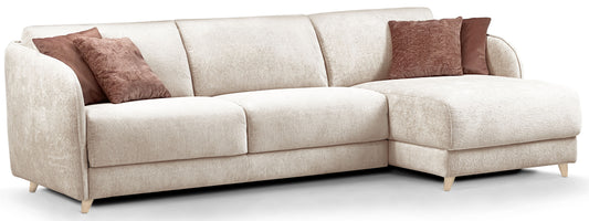 MERIBEL - Canapé d'angle convertible 5 places - Méridienne à droite - Couchage 140 x 190 cm - Largeur 260cm #Ecru  