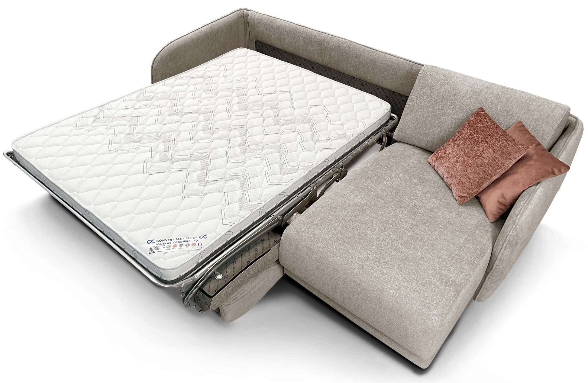 MERIBEL - Canapé d'angle convertible 5 places - Méridienne à droite - Couchage 140 x 190 cm - Largeur 260cm #Taupe clair  