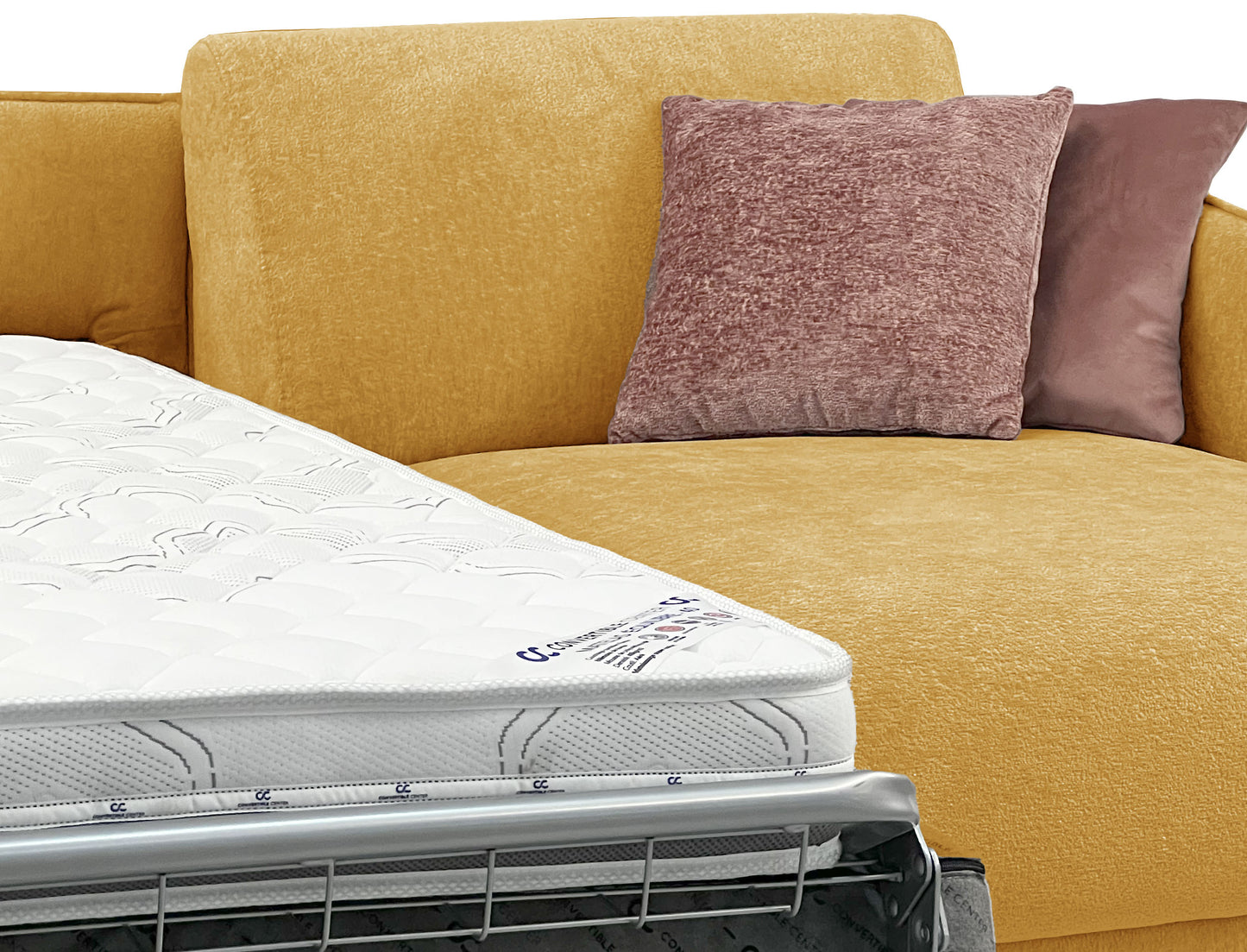 MERIBEL - Canapé d'angle convertible 5 places - Méridienne à droite - Couchage 140 x 190 cm - Largeur 260cm #Moutarde 