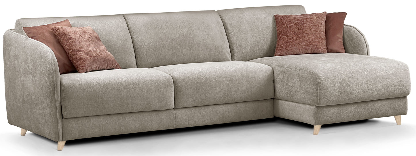 MERIBEL - Canapé d'angle convertible 5 places - Méridienne à droite - Couchage 140 x 190 cm - Largeur 260cm #Taupe clair  