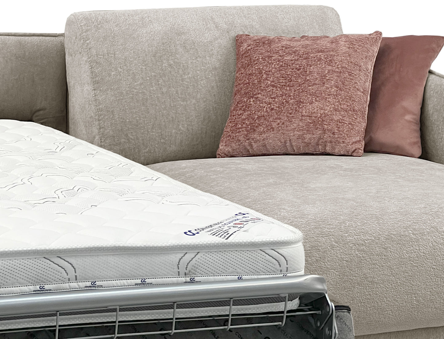MERIBEL - Canapé d'angle convertible 5 places - Méridienne à droite - Couchage 140 x 190 cm - Largeur 260cm #Taupe clair  