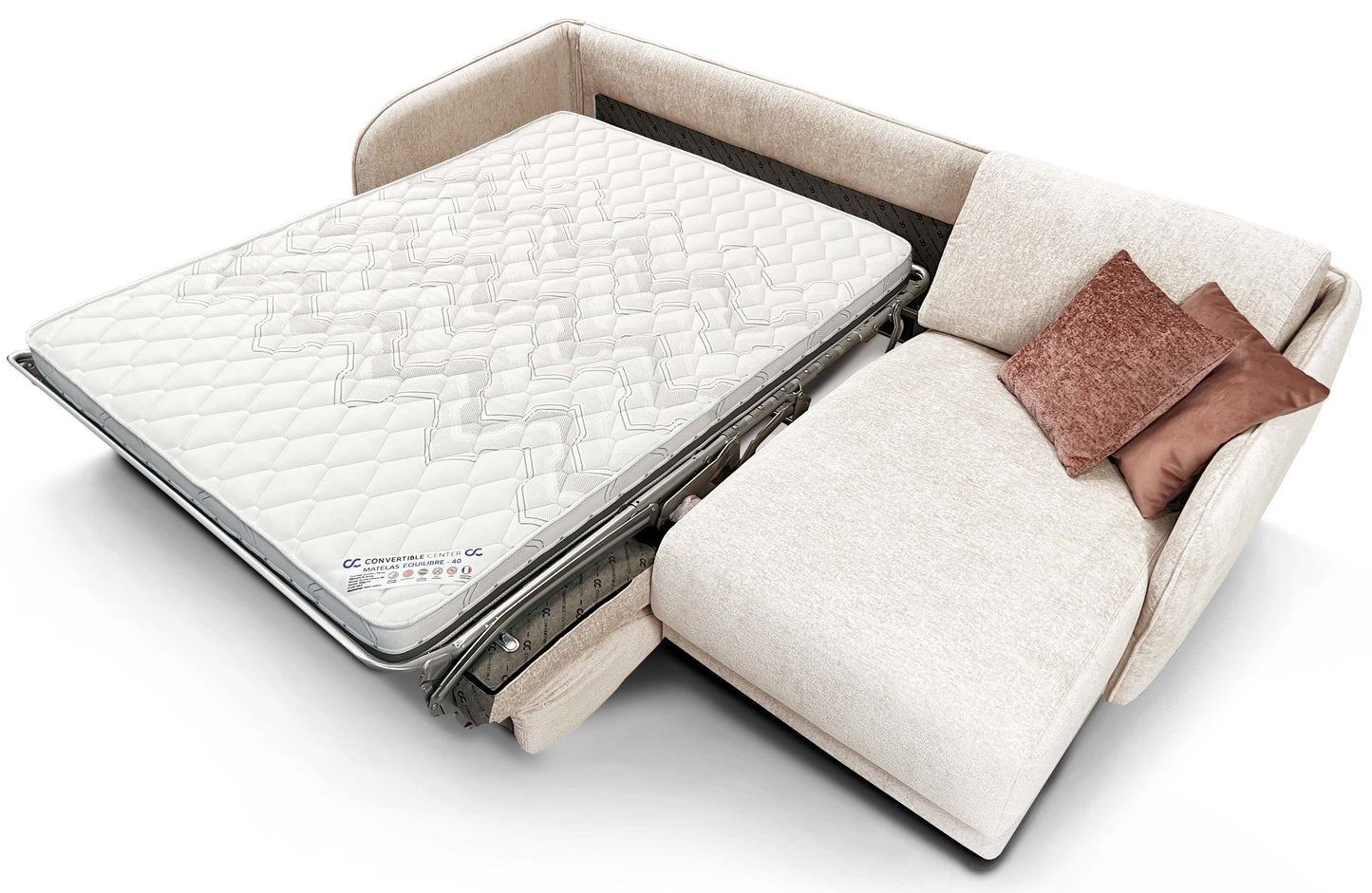 MERIBEL - Canapé d'angle convertible 5 places - Méridienne à droite - Couchage 140 x 190 cm - Largeur 260cm #Ecru  